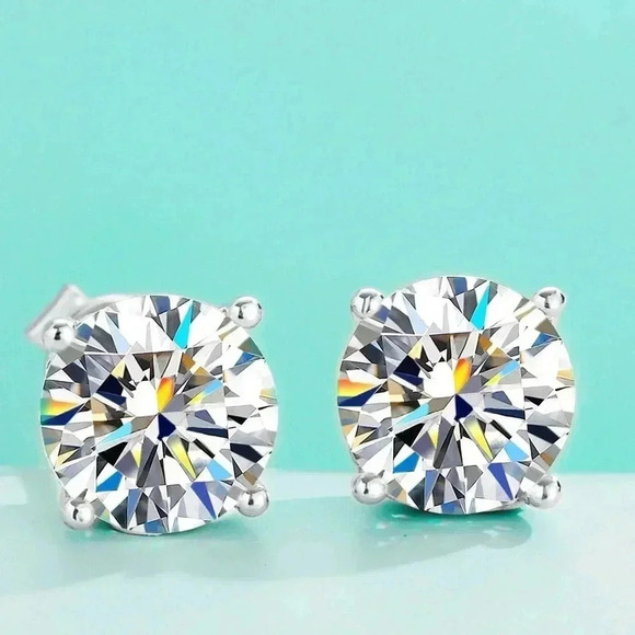 CERTIFIED 4 ctw MOISSANITE STUD EARRINGS 925 & 18K WHITE GOLD 4 c.t.w